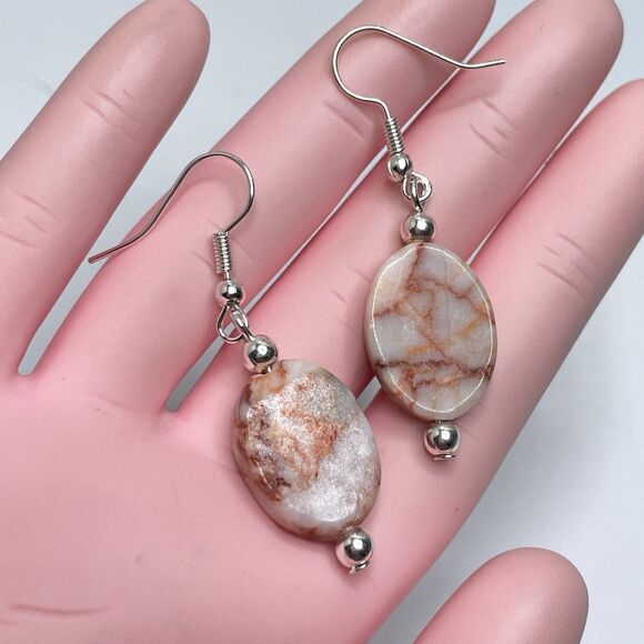 Artisan Red Vein Jasper Stone Gemstone Necklace Earrings Set Silver Tone Boho - Picture 8 of 9